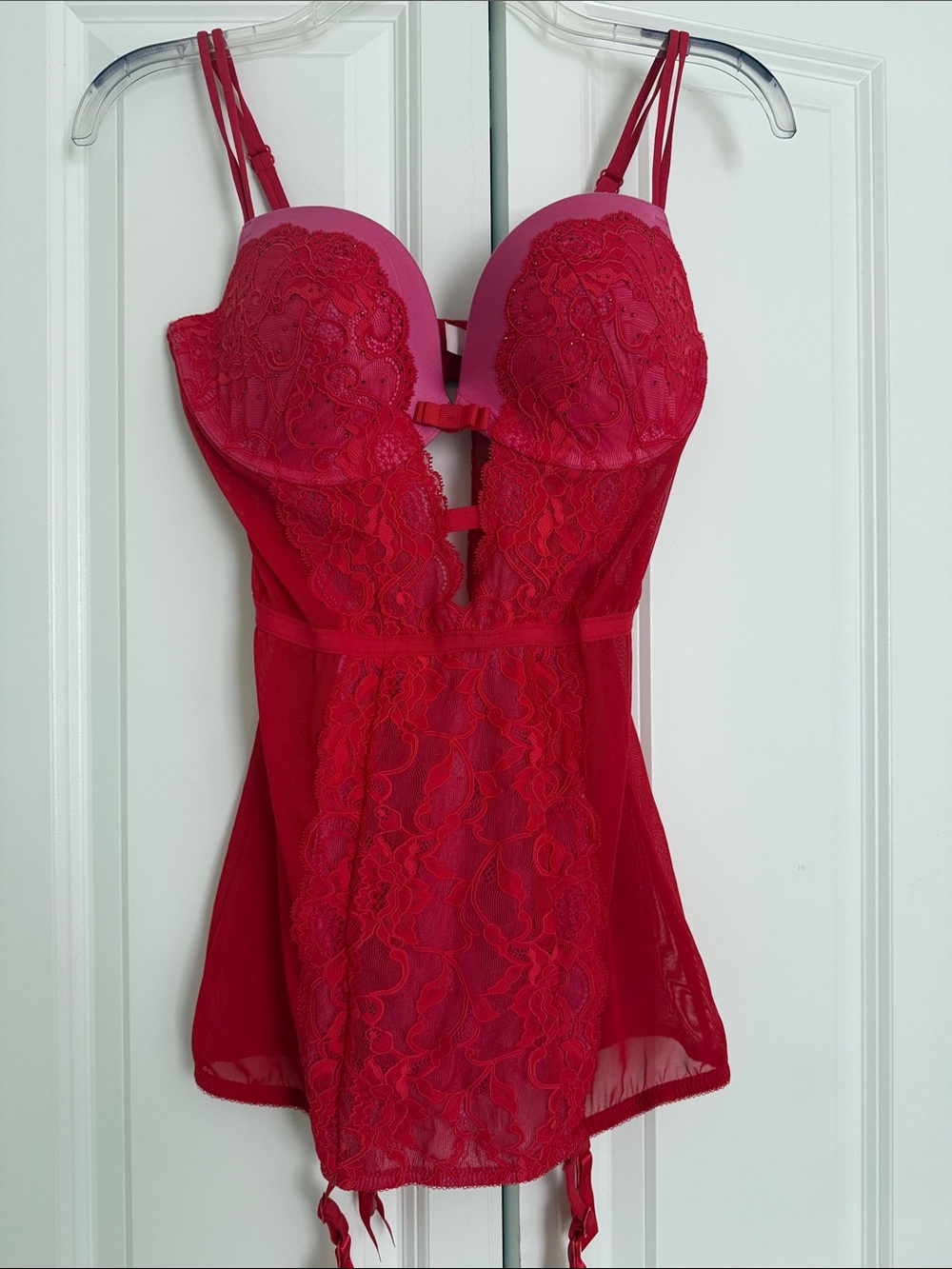 Victoria's Secret Red Lace Bustier Chemise